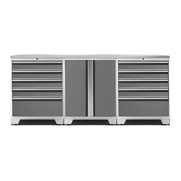 NewAge Garage Cabinets PRO Platinum 4-Piece Workbench System with Stainless Steel Top-52402 + 52404 + 36784-Garage Giant