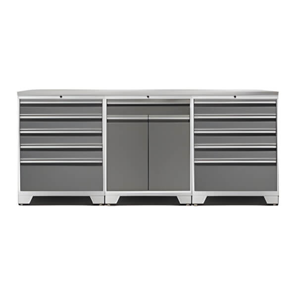 NewAge Garage Cabinets PRO Platinum 4-Piece Garage Cabinet Set with Stainless Steel Top-52404 + 52403 + 36784-Garage Giant