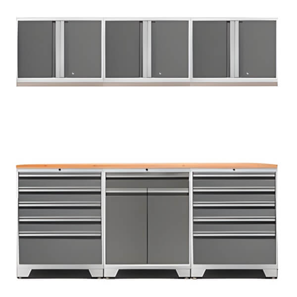 NewAge Garage Cabinets PRO Platinum 7-Piece Garage Cabinet Set with Bamboo Top-52404 + 52403 + 52400 + 32284-Garage Giant