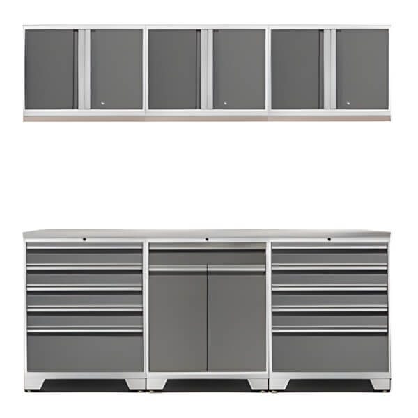 NewAge Garage Cabinets PRO Platinum 7-Piece Garage Cabinet Set with Stainless Steel Top-52404 + 52403 + 52400 + 36784-Garage Giant