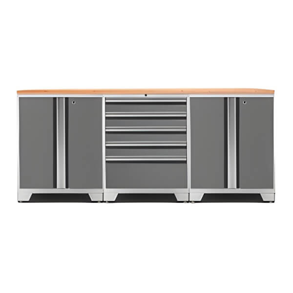 NewAge Garage Cabinets PRO Platinum 4-Piece Work Station with Bamboo Top-52404 + 52402 + 32284-Garage Giant