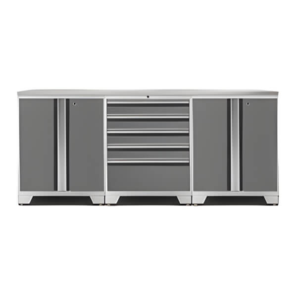 NewAge Garage Cabinets PRO Platinum 4-Piece Work Station with Stainless Steel Top-52404 + 52402 + 36784-Garage Giant