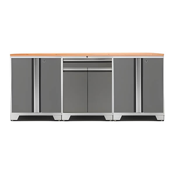 NewAge Garage Cabinets PRO Platinum 4-Piece Workbench Setup with Bamboo Top-52403 + 52402 + 32284-Garage Giant