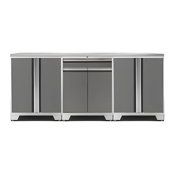 NewAge Garage Cabinets PRO Platinum 4-Piece Workbench Setup with Stainless Steel Top-52403 + 52402 + 36784-Garage Giant
