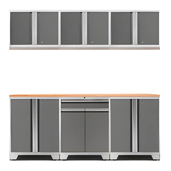 NewAge Garage Cabinets PRO Platinum 7-Piece Workbench Setup with Bamboo Top-52403 + 52402 + 52400 + 32284-Garage Giant