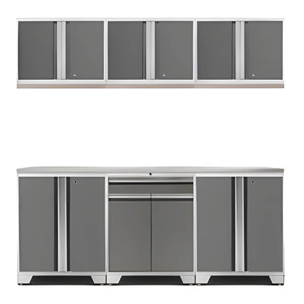 NewAge Garage Cabinets PRO Platinum 7-Piece Workbench Setup with Stainless Steel Top-52403 + 52402 + 52400 + 36784-Garage Giant