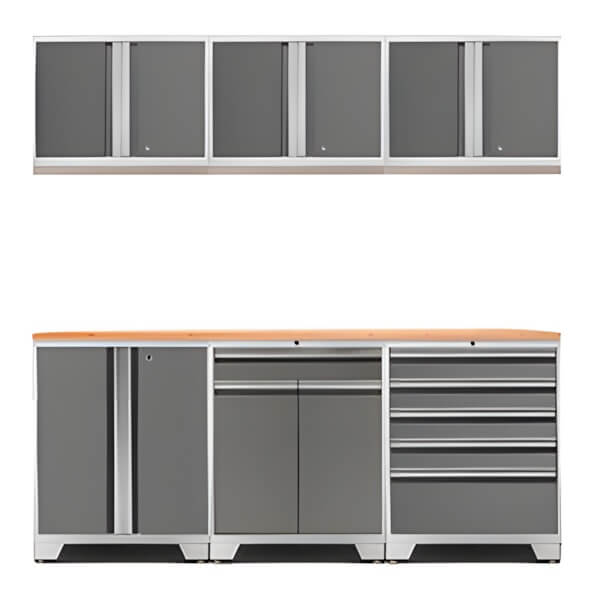 NewAge Garage Cabinets PRO Platinum 7-Piece Workbench Set with Bamboo Top-52402 + 52404 + 52403 + 52400 + 32284-Garage Giant