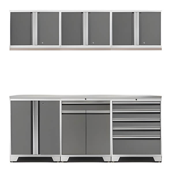 NewAge Garage Cabinets PRO Platinum 7-Piece Workbench Set with Stainless Steel Top-52402 + 52404 + 52403 + 52400 + 36784-Garage Giant