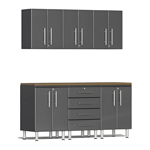 Ulti-MATE Garage 7-Piece Garage Cabinet Kit with Bamboo Worktop in Graphite Grey Metallic - Thumbnail 2