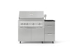 NewAge Outdoor Kitchens Outdoor Grill Island Stainless-Steel 4-Piece Cabinet Set with Casters and 3-Drawer, Grill Cabinet, Platinum Grill and Dekton in Sirius Countertop - (Liquid Propane) 