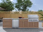 NewAge Outdoor Kitchens Stainless Steel 7-Piece Cabinet Set with 3-Drawer, Bar, Grill Cabinet, Platinum Grill, Countertops and Fridge-67902-Garage Giant 