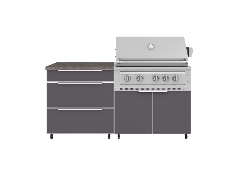 NewAge Outdoor Kitchens Aluminum 4-Piece Cabinet Set with Casters and 3 Drawer, Grill Cabinet, Platinum Grill, Countertop-72169-Garage Giant