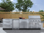NewAge Outdoor Kitchens Stainless Steel 7-Piece Cabinet Set with 3-Drawer, Bar, Grill Cabinet, Performance Grill, Countertops and Fridge-66569-Garage Giant 