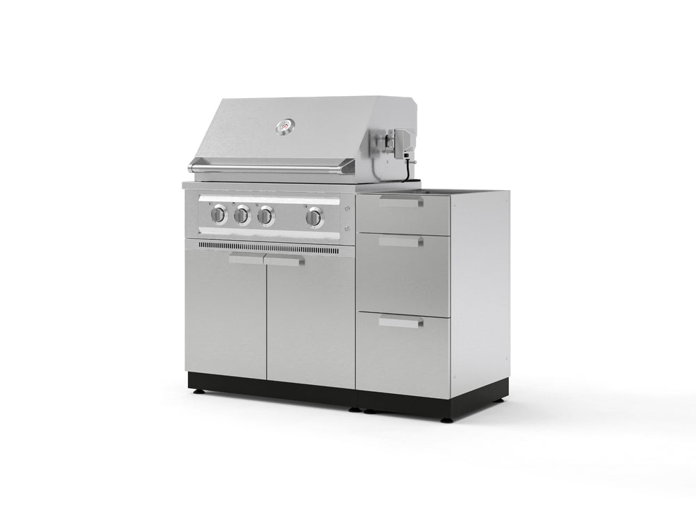 NewAge Outdoor Kitchens Outdoor Grill Island Stainless-Steel 3-Piece Cabinet Set with 3-Drawer, Grill Cabinet and Platinum Grill - (Natural Gas) | Garage Giant