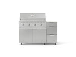 NewAge Outdoor Kitchens Outdoor Grill Island Stainless-Steel 4-Piece Cabinet Set with Casters and 3-Drawer, Grill Cabinet, Performance Grill and Dekton in Aeris Countertop - (Liquid Propane) 