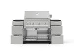 NewAge Outdoor Kitchens Outdoor Grill Island Stainless-Steel 6-Piece Cabinet Set with 3 Drawers, Grill Cabinet, Platinum Grill and Dekton in Sirius Countertops - (Liquid Propane) 