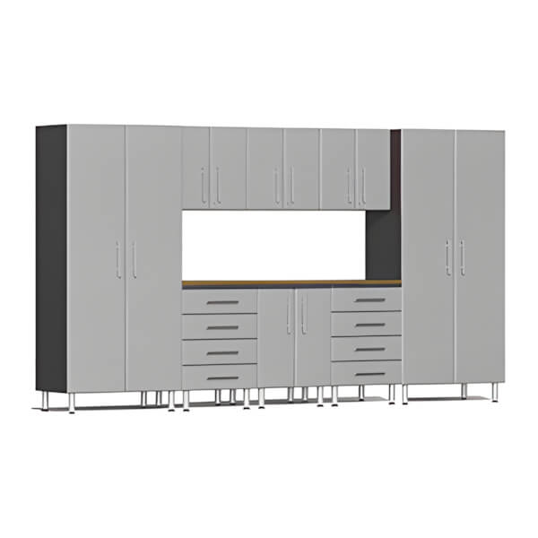 Ulti-MATE Garage 9-Piece Garage Cabinet Kit with Bamboo Worktop in Stardust Silver Metallic-UG28092S-Garage Giant