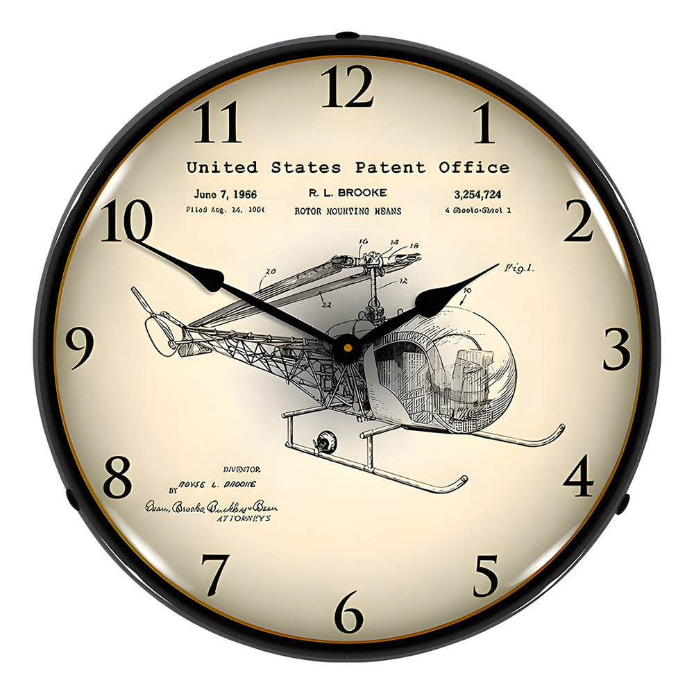 Collectable Sign and Clock 1966 Bell 47D-1 Helicopter Patent Blueprint Backlit Wall Clock-23041390-Garage Giant
