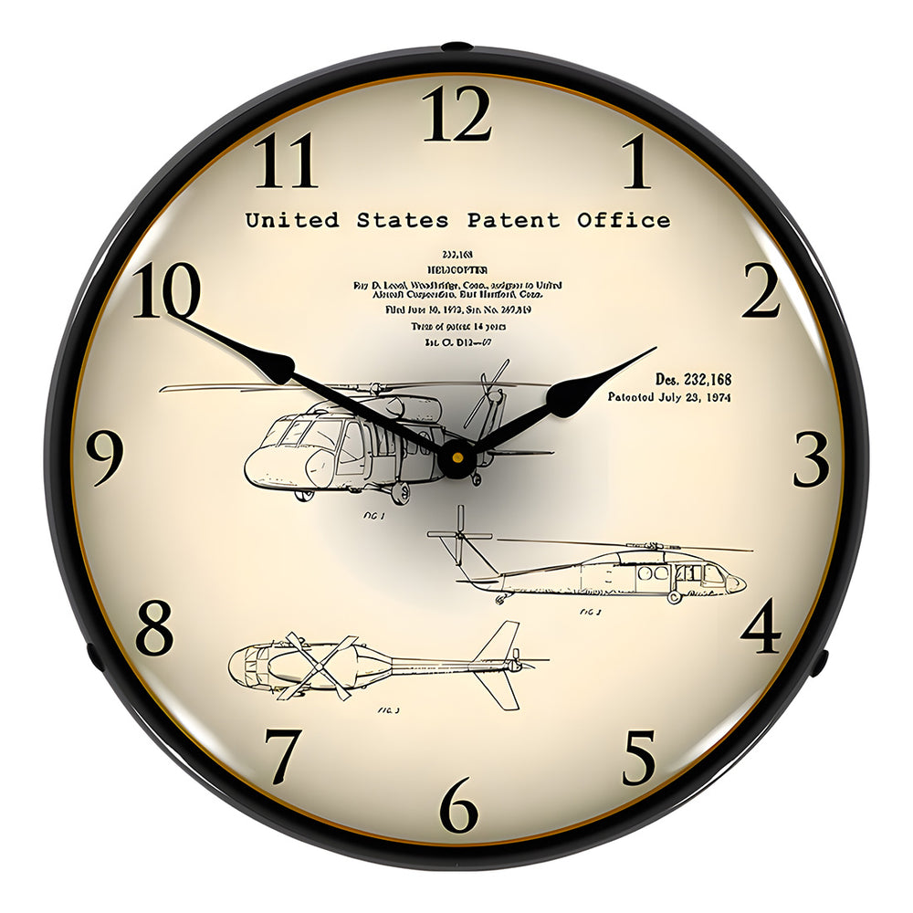 Collectable Sign and Clock 1972 Sikorsky UH-60 Black Hawk Patent Blueprint Backlit Wall Clock-23041392-Garage Giant