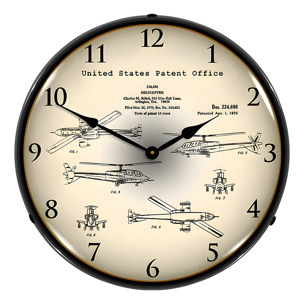 Collectable Sign and Clock 1973 AH-64 Apache Helicopter Patent Blueprint Backlit Wall Clock-23041393-Garage Giant