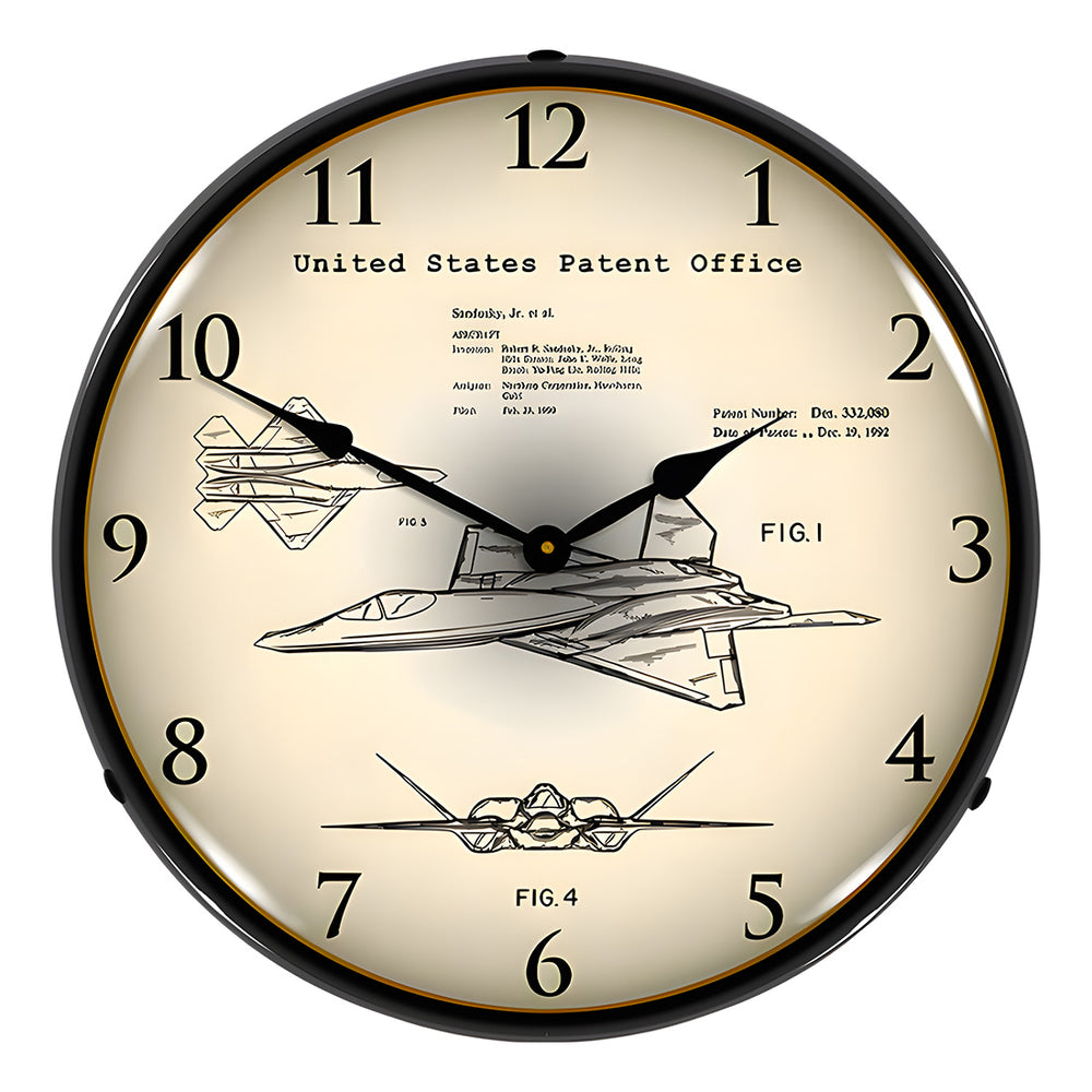Collectable Sign and Clock 1992 F-22 Raptor Patent Blueprint Backlit Wall Clock-23041394-Garage Giant