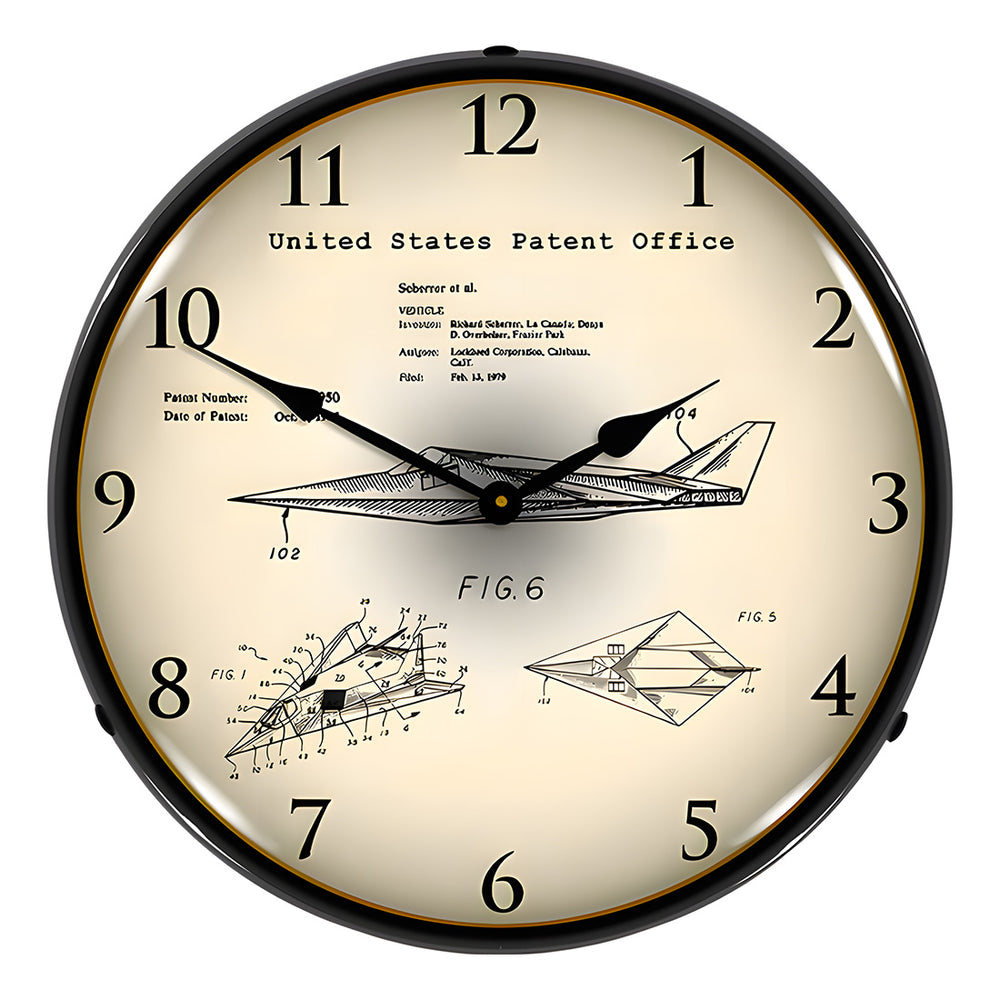 Collectable Sign and Clock 1993 F-17 Nighthawk Stealth Fighter Patent Blueprint Backlit Wall Clock-23041395-Garage Giant