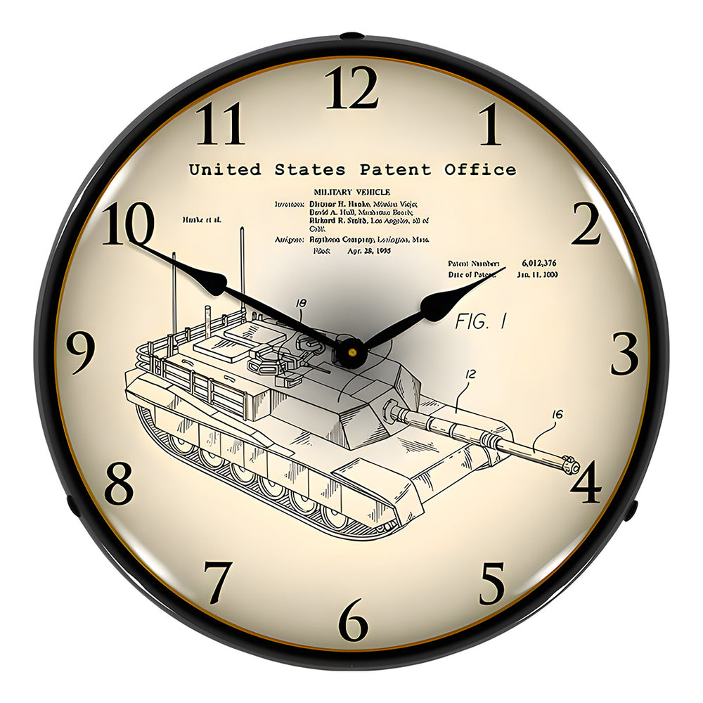 Collectable Sign and Clock 1995 M1A2 Abrams Main Battle Tank Patent Blueprint Backlit Wall Clock-23041396-Garage Giant