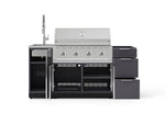NewAge Outdoor Kitchens Outdoor Grill Island Aluminum 5-Piece Cabinet Set with Sink, 3 Drawer, Grill Cabinet, Performance Grill and Stainless Steel Countertop - (Natural Gas) 