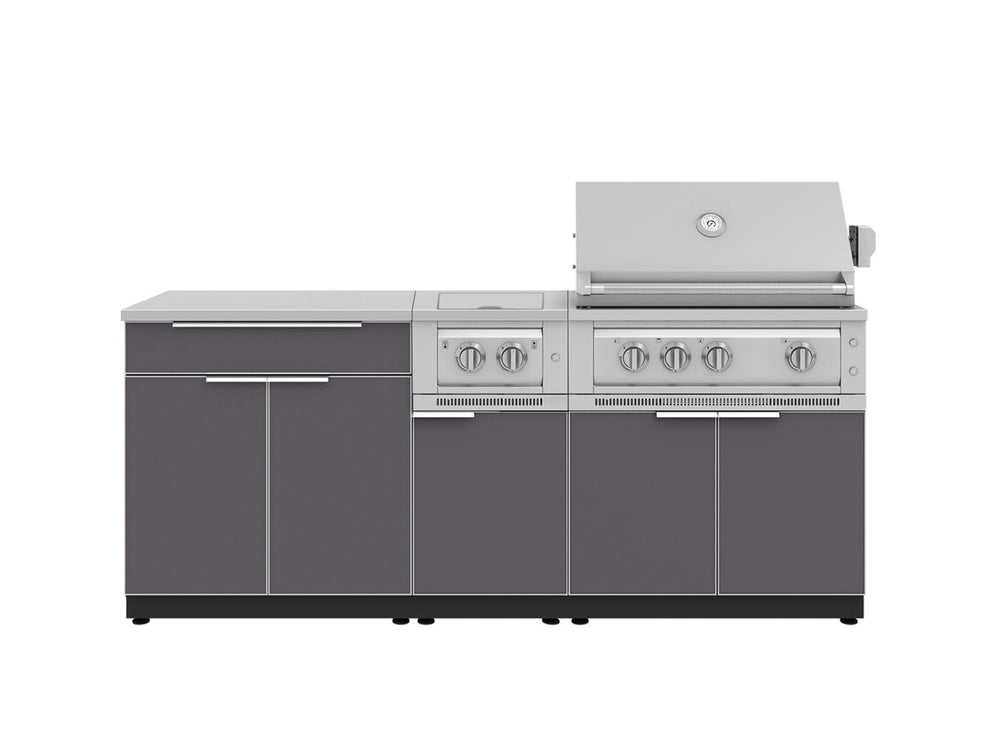 NewAge Outdoor Kitchens Aluminum 6-Piece Cabinet Set with Platinum Grill, Dual Side Burner, Bar and Grill Cabinet and Stainless Steel Countertop.-71542-Garage Giant