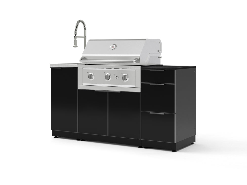 NewAge Outdoor Kitchens Outdoor Grill Island Aluminum 5-Piece Cabinet Set with Sink, 3 Drawer, Grill Cabinet, Performance Grill and Stainless Steel Countertop - (Liquid Propane) | Garage Giant