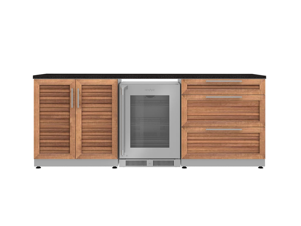 NewAge Outdoor Kitchens Stainless Steel 5-Piece Cabinet Set with 3-Drawer, 2-Door Cabinet, Countertops and Fridge-72119-Garage Giant