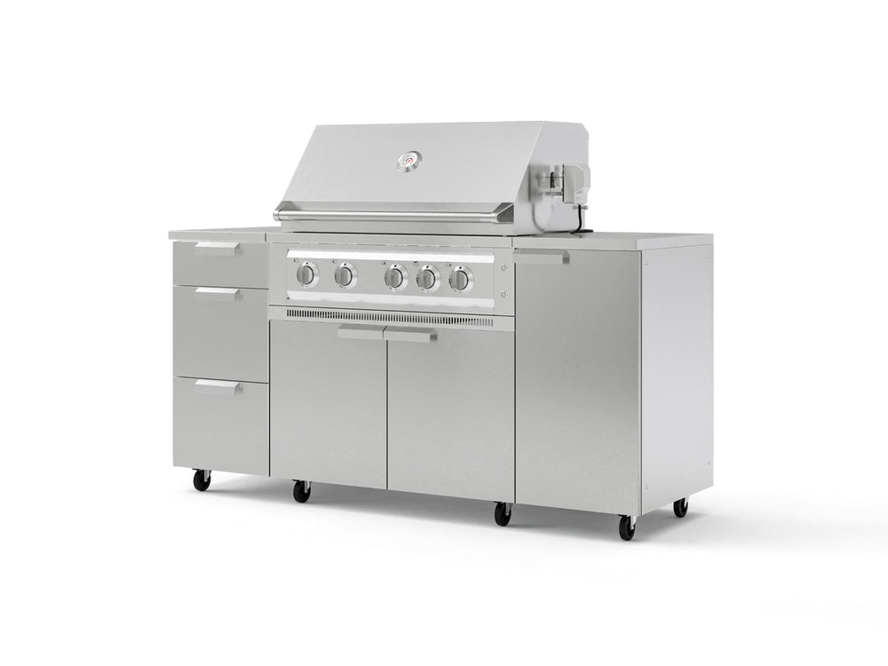 NewAge Outdoor Kitchens Outdoor Grill Island Stainless-Steel 6-Piece Cabinet Set with Casters 1 Door, 3 Drawer, Grill Cabinet, Platinum Grill, Countertops-74918-Garage Giant
