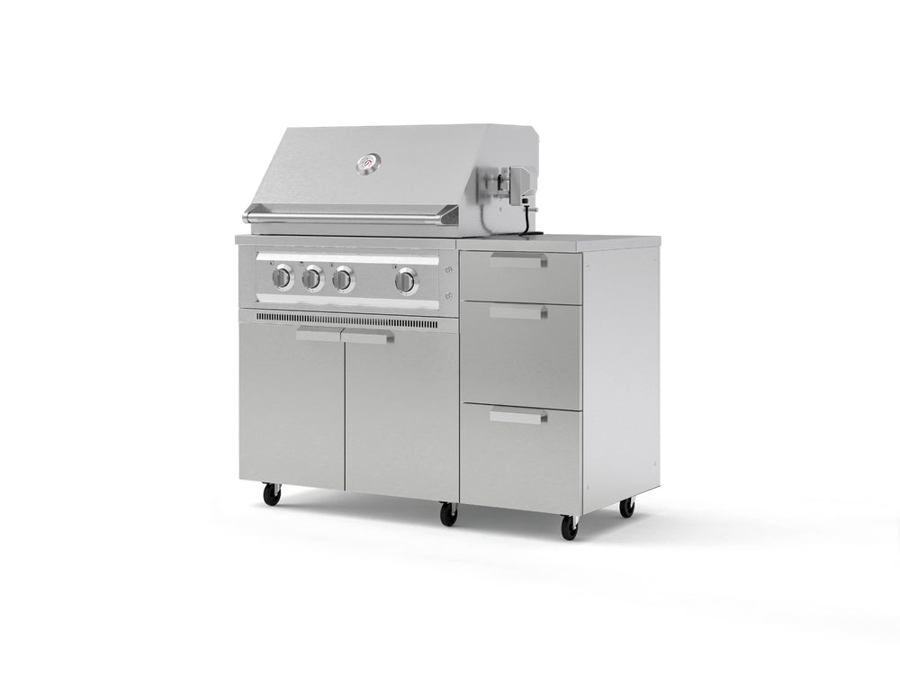 NewAge Outdoor Kitchens Outdoor Grill Island Stainless-Steel 4-Piece Cabinet Set with Casters and 3-Drawer, Grill Cabinet, Platinum Grill, Countertop | 74845