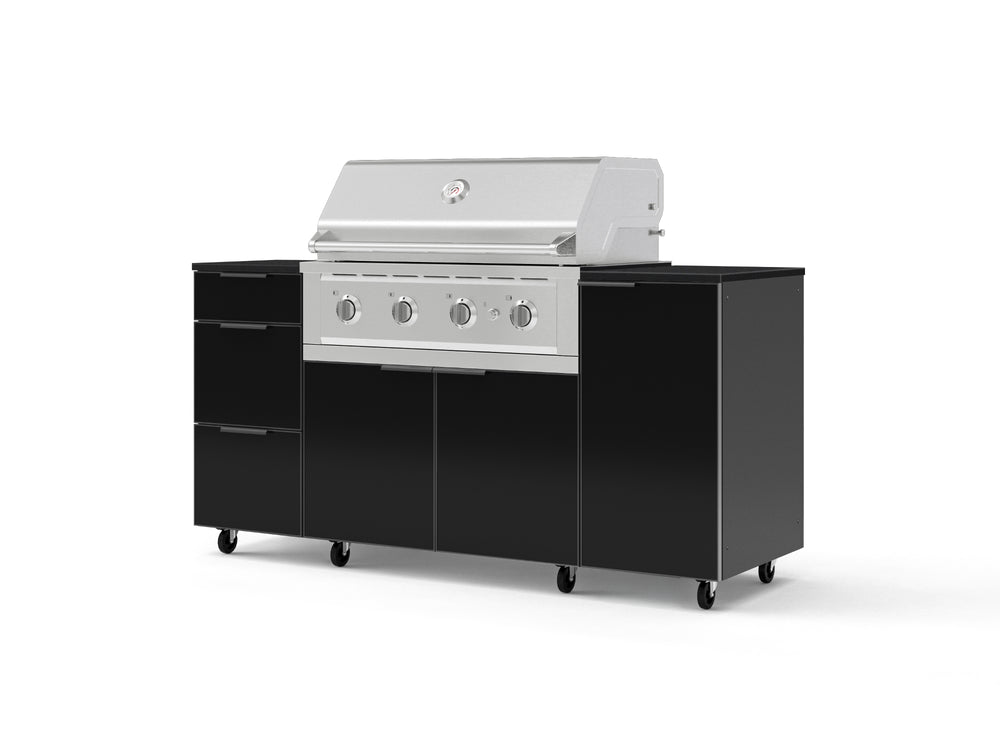 NewAge Outdoor Kitchens Outdoor Grill Island Aluminum 6-Piece Cabinet Set with Casters 1 Door, 3 Drawer, Grill Cabinet, Performance Grill and Dekton in Sirius Countertops - (Liquid Propane) | Garage Giant