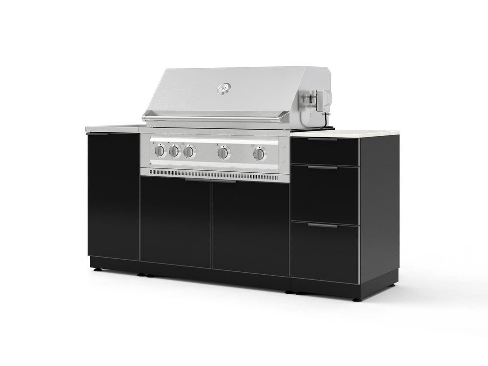 NewAge Outdoor Kitchens Outdoor Grill Island Aluminum 5-Piece Cabinet Set with Sink, 3 Drawer, Grill Cabinet, Platinum Grill and Stainless Steel Countertop - (Liquid Propane) | Garage Giant