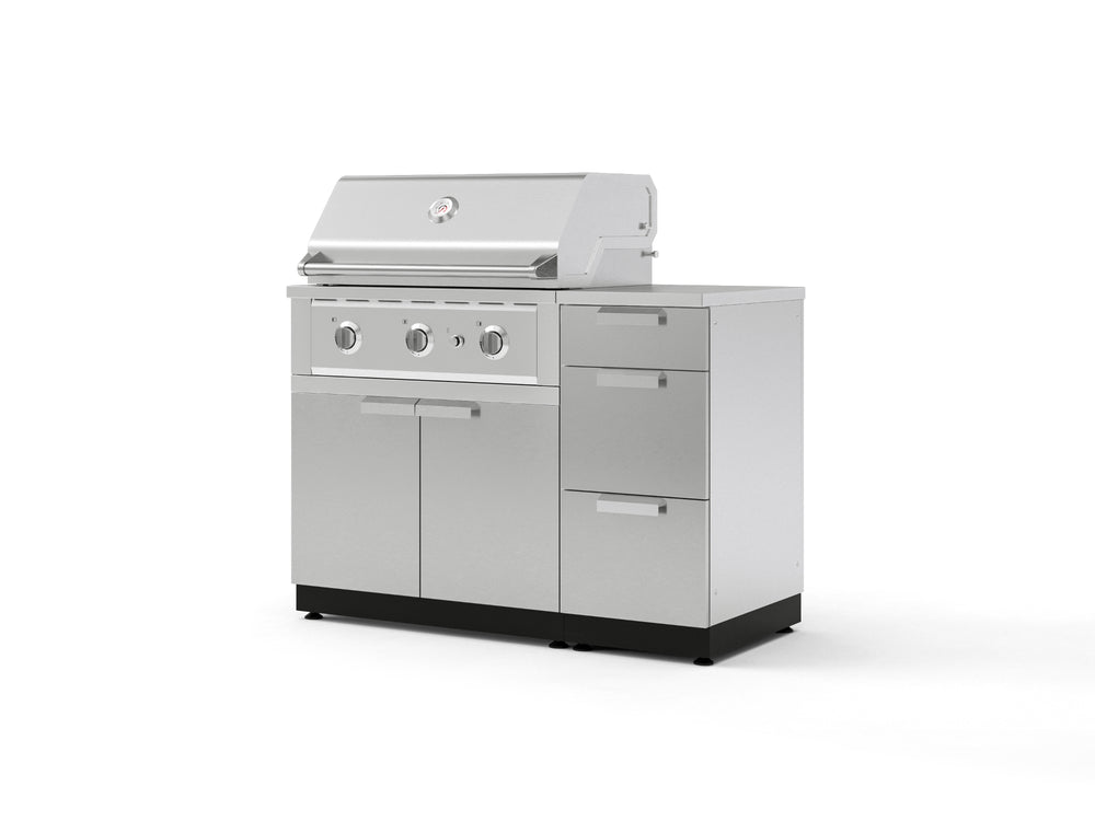 NewAge Outdoor Kitchens Outdoor Grill Island Stainless-Steel 4-Piece Cabinet Set with 3-Drawer, Grill Cabinet, Performance Grill and Countertop | 73920