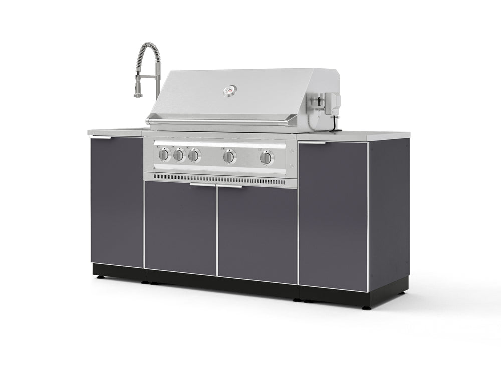 NewAge Outdoor Kitchens Outdoor Grill Island Aluminum 5-Piece Cabinet Set with Sink, 1 Door, Grill Cabinet, Platinum Grill and Stainless Steel Countertop-75305-Garage Giant
