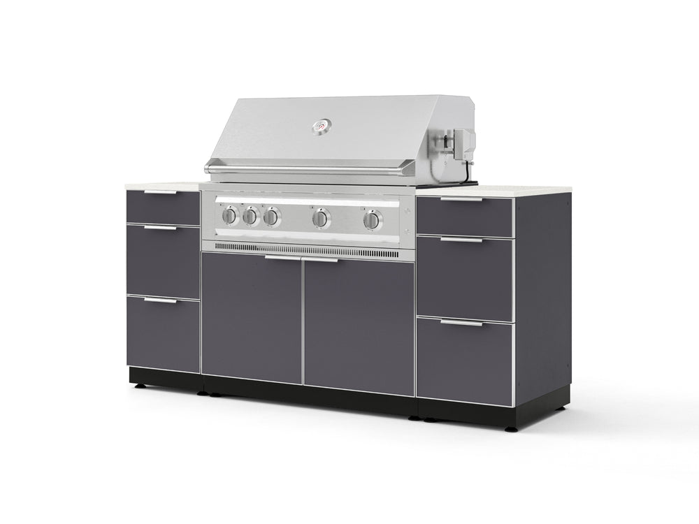 NewAge Outdoor Kitchens Outdoor Grill Island Aluminum 6-Piece Cabinet Set with 3 Drawers, Grill Cabinet, Platinum Grill and Dekton in Aeris Countertops - (Natural Gas) | Garage Giant