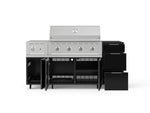 NewAge Outdoor Kitchens Outdoor Grill Island Aluminum 6-Piece Cabinet Set with Casters and 3-Drawer, Grill Cabinet, Performance Grill, Side Burner and Dekton in Sirius Countertop - (Liquid Propane) 