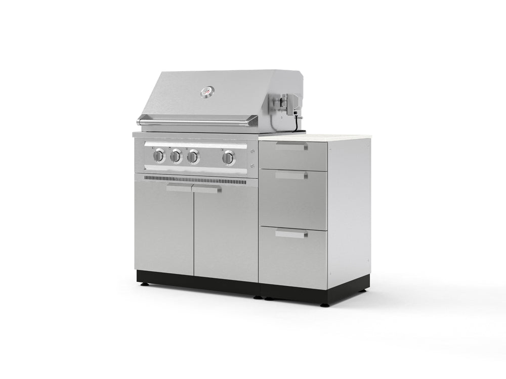NewAge Outdoor Kitchens Outdoor Grill Island Stainless-Steel 4-Piece Cabinet Set with 3-Drawer, Grill Cabinet, Platinum Grill and Dekton in Aeris Countertop - (Natural Gas) | Garage Giant