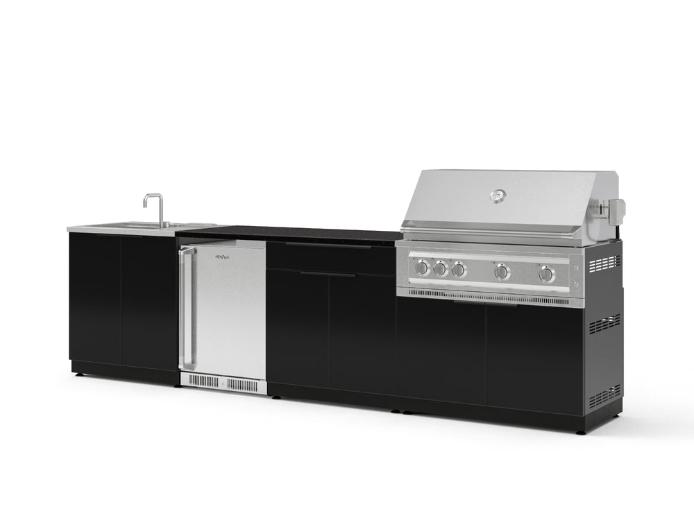 NewAge Outdoor Kitchens Aluminum 6-Piece Cabinet Set with Sink, Bar, Grill Cabinet, Platinum Grill, Countertop and Stainless Steel Door Fridge-73721-Garage Giant