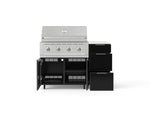 NewAge Outdoor Kitchens Outdoor Grill Island Aluminum 4-Piece Cabinet Set with Casters and 3-Drawer, Grill Cabinet, Performance Grill and Dekton in Aeris Countertop - (Liquid Propane) 