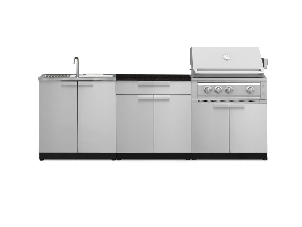 NewAge Outdoor Kitchens Stainless-Steel 5-Piece Cabinet Set with Sink, 2-Door with Drawer, Grill Cabinet, Platinum Grill and Countertop-71571-Garage Giant