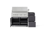 NewAge Outdoor Kitchens Outdoor Grill Island Aluminum 4-Piece Cabinet Set with Casters and 3-Drawer, Grill Cabinet, Platinum Grill and Dekton in Sirius Countertop - (Liquid Propane) 