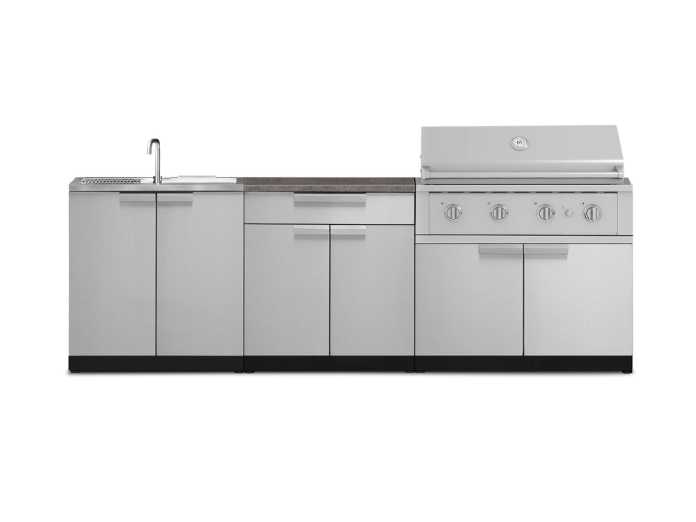 NewAge Outdoor Kitchens Stainless-Steel 5-Piece Cabinet Set with Bar, Sink, Grill Cabinet, Performance Grill, and Countertop-71281-Garage Giant