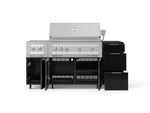 NewAge Outdoor Kitchens Outdoor Grill Island Aluminum 6-Piece Cabinet Set with Casters and 3-Drawer, Grill Cabinet, Platinum Grill, Dual Side Burner and Dekton in Sirius Countertop - (Liquid Propane) 