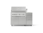NewAge Outdoor Kitchens Outdoor Grill Island Stainless-Steel 4-Piece Cabinet Set with Casters and 3-Drawer, Grill Cabinet, Platinum Grill and Dekton in Aeris Countertop - (Liquid Propane) 