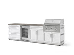 NewAge Outdoor Kitchens Stainless Steel 7-Piece Cabinet Set with 3-Drawer, Bar, Grill Cabinet, Performance Grill, Countertops, and Glass Door Fridge-73701-Garage Giant 