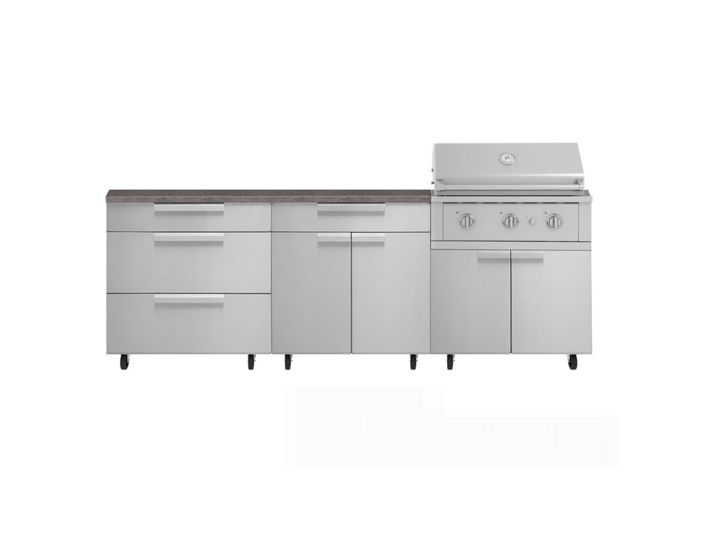 NewAge Outdoor Kitchens Stainless Steel 5-Piece Cabinet Set with Casters and 3 Drawer, Bar, Grill Cabinet, Performance Grill, Countertop-72615-Garage Giant