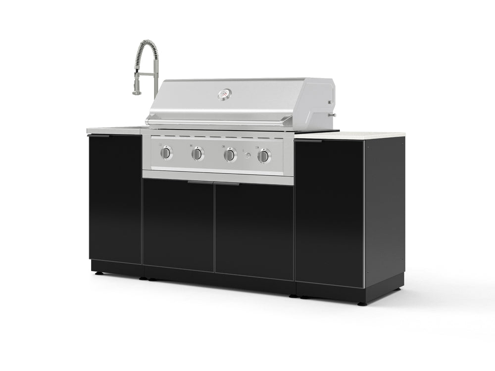 NewAge Outdoor Kitchens Outdoor Grill Island Aluminum 5-Piece Cabinet Set with Sink, 1 Door, Grill Cabinet, Performance Grill and Stainless Steel Countertop - (Liquid Propane) | Garage Giant